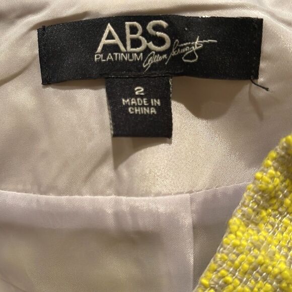 ABS Allen Schwartz Platinum Vintage Bold Yellow Textured Tweed Mini Skirt Sz 2 - Picture 4 of 14